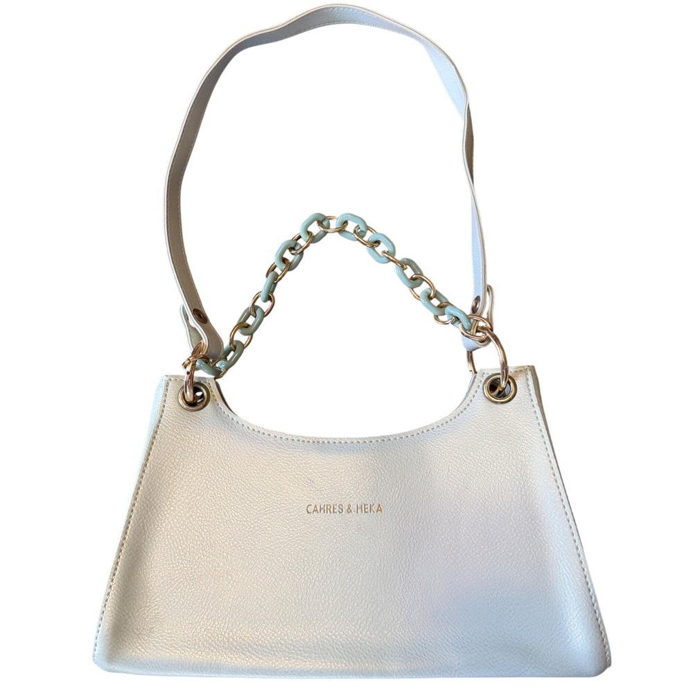 Cahres & Heka Mint Green Shoulder Bag Chunky Chain Handle Gold‎ baguette Chain